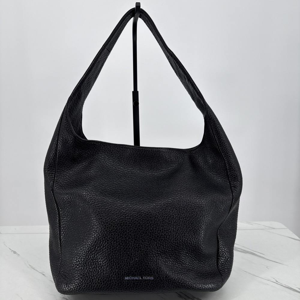 Michael Kors Lena Black Leather Shoulder Large Hobo Bag Pebbles Whimsigoth Chic